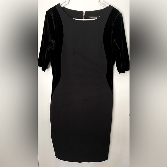 IVANKA TRUMP BLACK DRESS SHEATH VELVET PLEATED 3/4 SLEEVE MIXED - SIZE 14 - Picture 1 of 5